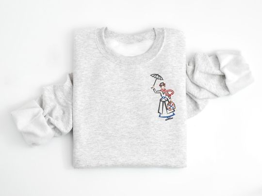 Mary Poppins Embroidered Crewneck Crew, Disney embroidered sweatshirt, Disney Mary Poppins sweatshirt, Women's Disney Crewneck Crew