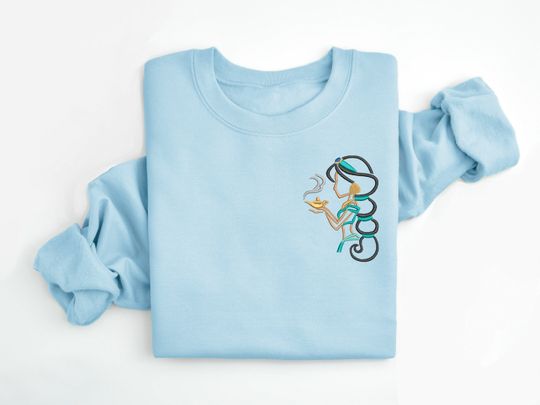 Jasmine embroidered Crewneck Crew, Disney embroidered sweatshirt