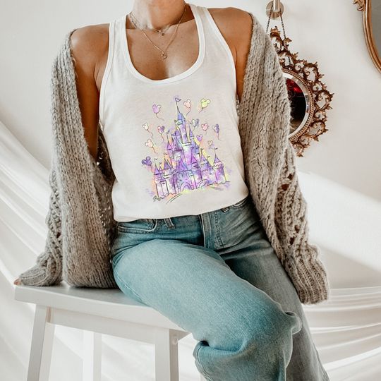 Disney Castle Racerback Tank, Pretty Watercolor Castle Tank