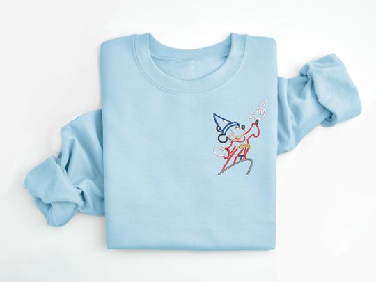 Sorcerer Mickey Embroidered Crewneck, Disney world embroidered sweatshirt, Fantasmic Mickey Mouse Sweatshirt, Disney Crew, Disney Crewneck