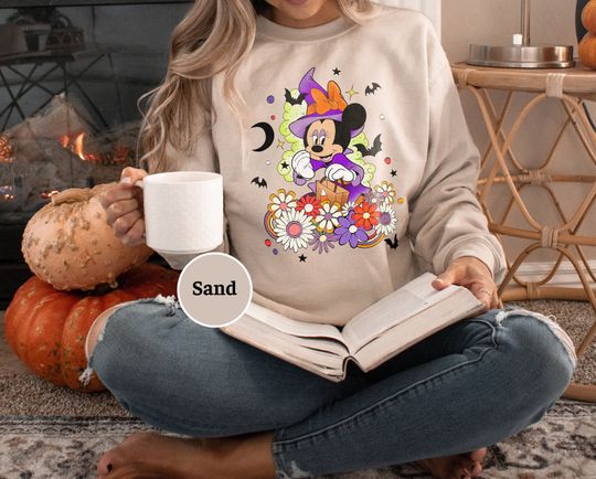 Vintage Disneyland Halloween Sweatshirt, Floral Minnie Mouse Witch Halloween Sweatshirt