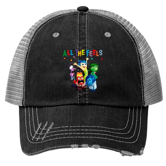 Inside Out Trucker Hats, Disney Inside Out Trucker Hats, All The Feels Trucker Hats, Disney Character Trucker Hats
