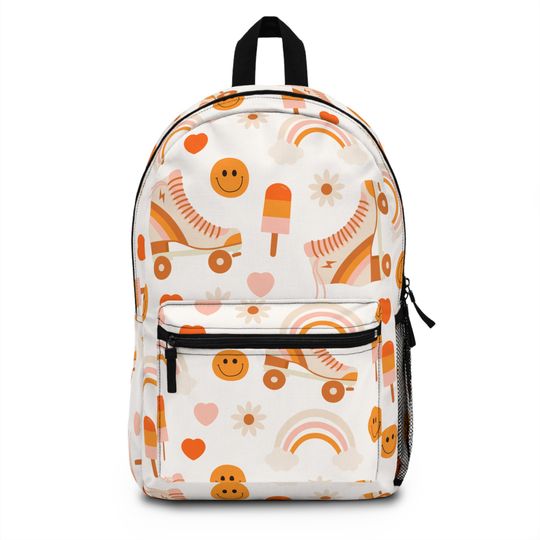 Retro Roller Skate Backpack with Smiley Face and Rainbows