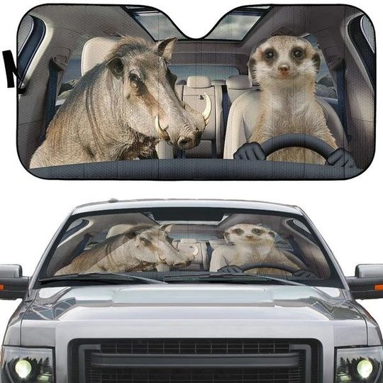 Timon And Pumbaa Cartoon Car Sunshdae, Lion Adventure Cartoon Movie Auto Sunshade