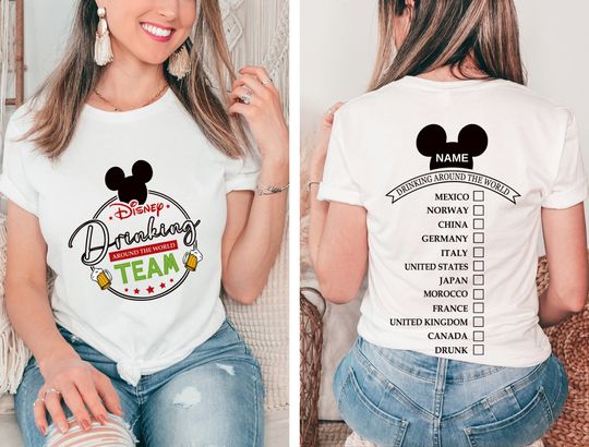 Disney Drinking Around The World Shirt, Custom Name Disneyworld Family Trip Shirt, Epcot Food and Wine shirt