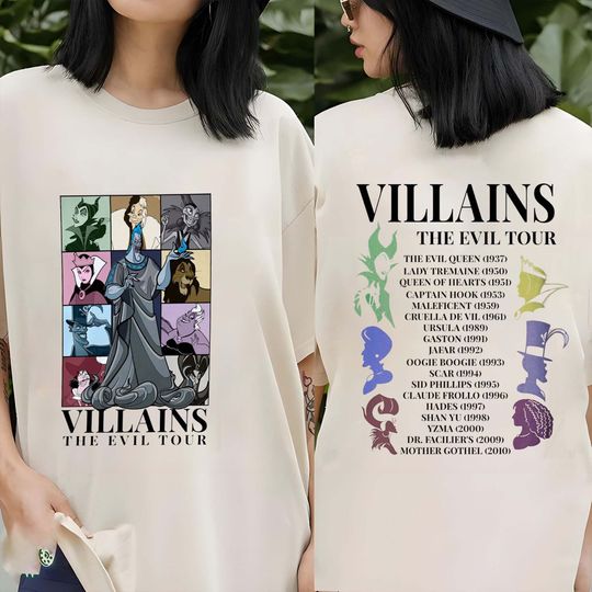 Villains Evil Tour Shirt, Villains Evil Eras Tour Shirt, Disney Villains Characters Concert Music