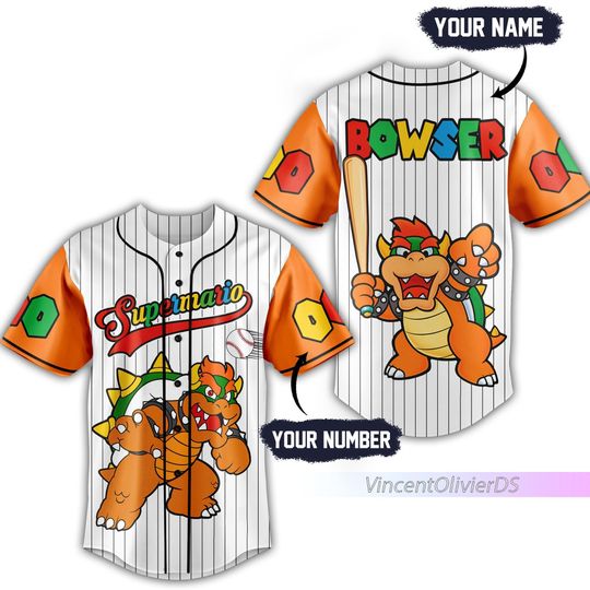 Custom Bowser Baseball Jersey Shirt, Super Mario Baseball Jersey