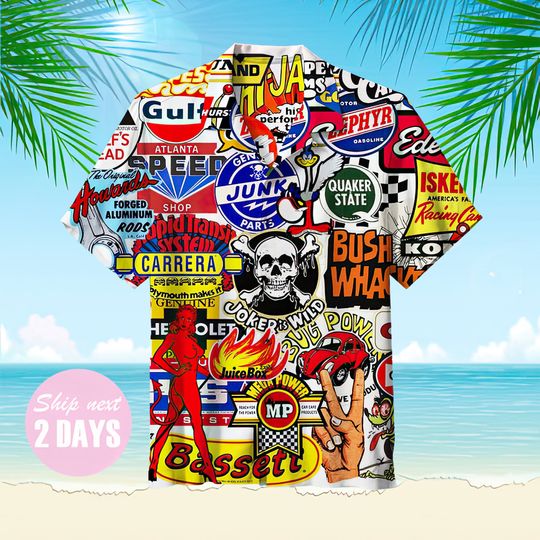 Discover Racing Car Labeling Hawaiian Shirt, Soft Hawaii Shirts, 3D Hawaiian Aloha Shirt, Summer Beach Shirt