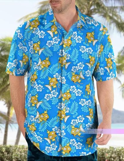 Magikarp Hawaiian Shirt, PKM Hawaiian Shirt, Magikarp Button Shirt, Summer Vacation Shirt, Beach Shirt