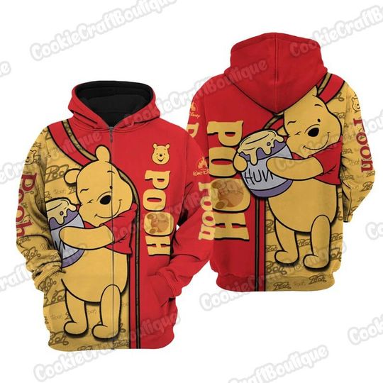 Winnie The Pooh 3D Zip Hoodie, Disney Pooh Shirt, Disney Pooh Hoodie