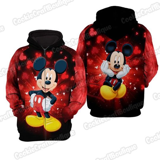 Mickey Mouse 3D Zip Hoodie, Disney Mickey Shirt, Disney Mickey Hoodie