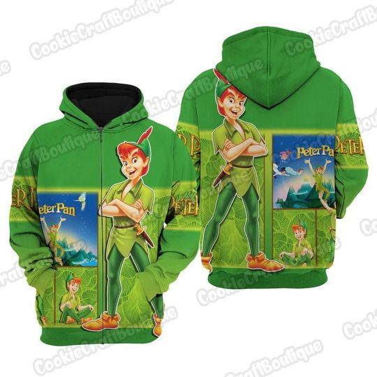 Disney PeterPan Ugly Christmas 3D Zip Hoodie, PeterPan Christmas Hoodie