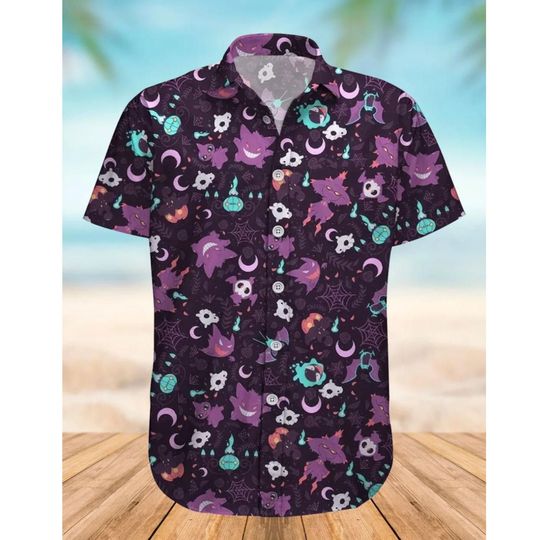 poket mons Hawaiian Shirt, PKM Gengar Tropical Beach Shirts