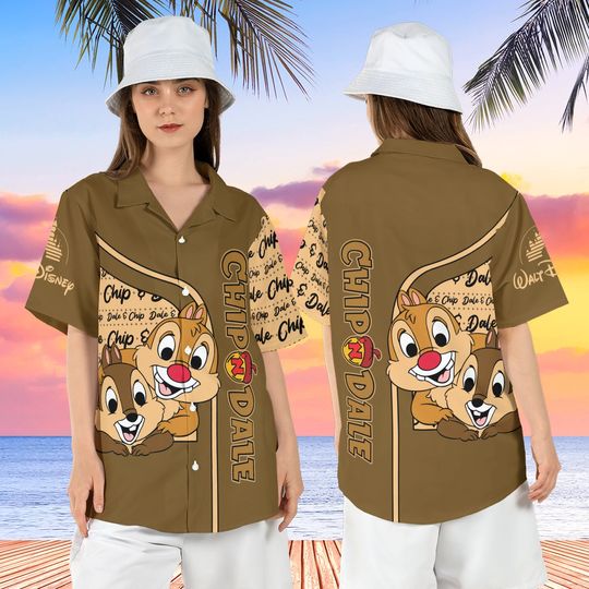 Chip and Dale Hawaiian Shirt, Double Trouble Hawaii Shirt, Disneyland Couple Aloha Shirt, Chipmunks Beach Shirt