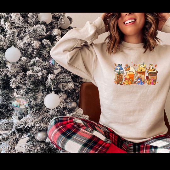 Winnie The Pooh Coffee Latte Sweatshirt/ Disney Fall Coffee Sweatshirts/ Cute Halloween Pumpkin Shirt