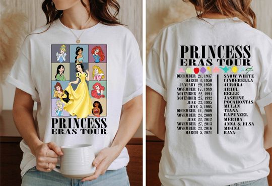 Princess Eras Tour Shirt, Double Side Disney Princess Royal Tour Merch