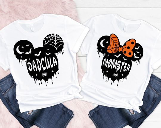 Momster and Dadcula Matching T-Shirt, Disney Halloween Outfits, Disneyworld Minnie Mickey Tees, Mom Halloween Shirts