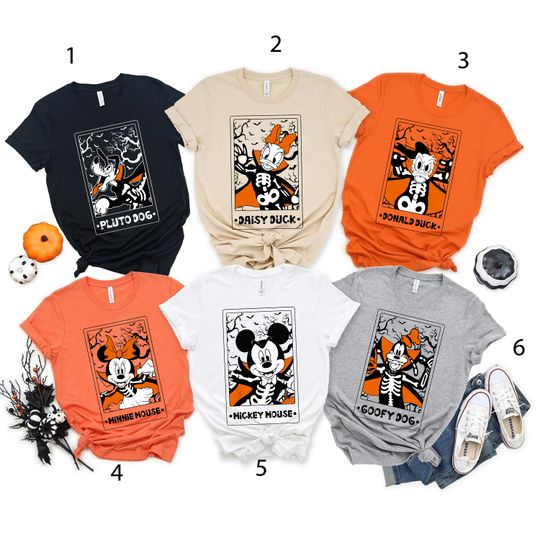 Vintage Disney Mickey and Friends Halloween Family Shirts, Mickey Skeleton Halloween Party Shirt