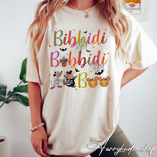 Retro Bibbidi Bobbidi Boo Halloween Shirt, Jaq And Gus Shirt,Halloween Pumpkin Shirt, Disney Cinde T-shirt