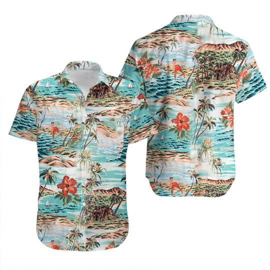 Vintage 1950s Penneys Label Net Fisherman Rayon Hawaiian Shirt