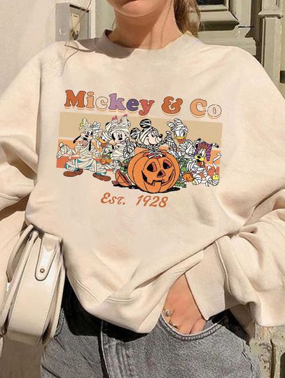Vintage Mickey & Co 1928 Halloween Sweatshirt, Disney Halloween, Mickey and Friends Halloweens