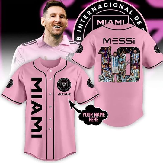 Customized Messi Inter Miami Pink Baseball Jersey
