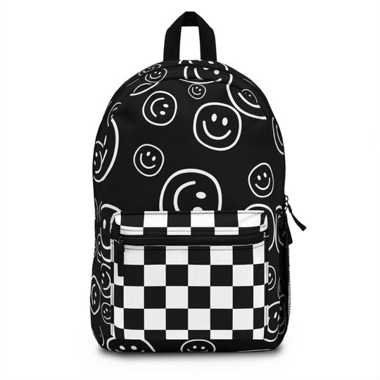 Black Smiley Face & Checkered Backpack