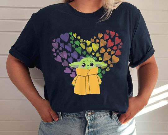 The Mandalorian The Child Rainbow Hearts Shirt, Disney Star Wars Pride Shirt,