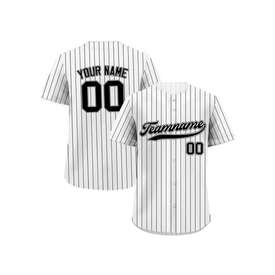 Printed White Black Pinstripe Custom Baseball Jersey with Teamname Name Number