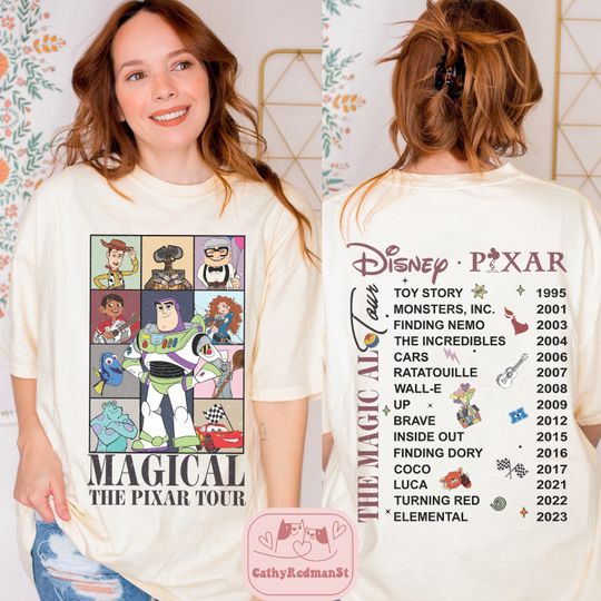 Two-Sided Vintage Magical Pixar Tour Shirt, Pixar Characters  Shirt, Toy Story, Monsters Inc, Disney Family Shirt