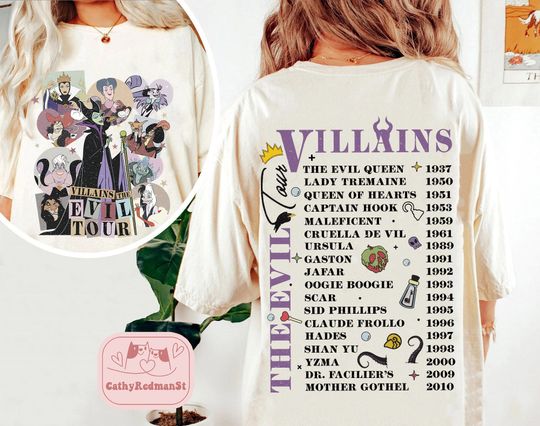 Two-sided Disney Villains Evil Tour Shirt, Retro Disney Villain  Shirt, Retro Descendants Shirt, Disney World Shirt