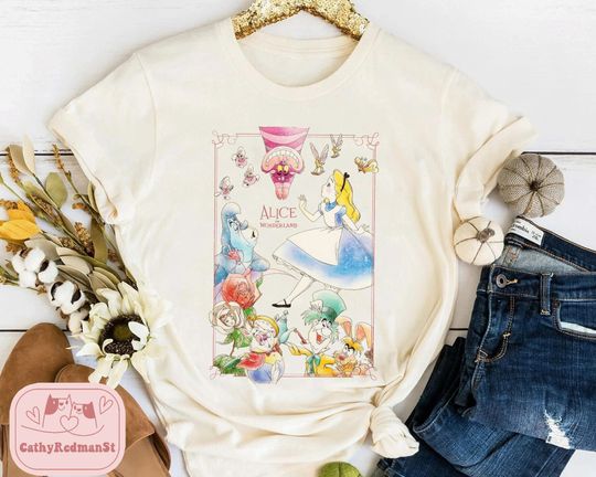 Vintage Alice In Wonderland Shirt, Alice Shirt, Cheshire Cat Shirt, Mad Hatter White Rabbit T Shirt, Disneyland Trip Shirt