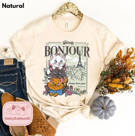 Vintage 90's Aristocats Bonjour Shirt, Retro Marie Aristocats Shirt, Marie Berlioz Toulouse, Disneyland Shirt