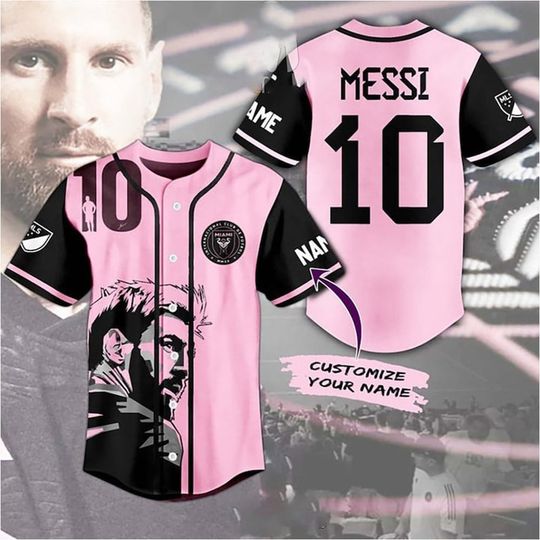Custom Name Messi Inter Miami Pink Black Baseball Jersey, 10 Messi Jersey