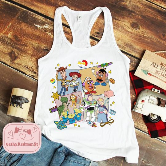 Retro Toy Story tank top, Disney Family Shirt, Toy Story Friends tanks, Woody Jessie Buzz Lightyear, Aliens Slinky T-Rex