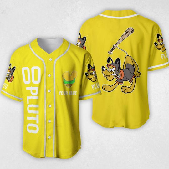 Personalized Pluto Dog Yellow Baseball Jersey, Disney Pluto Jersey