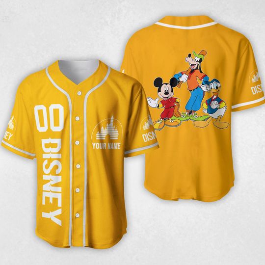 Personalized Disney Mickey Goofy Donald Yellow Baseball Jersey