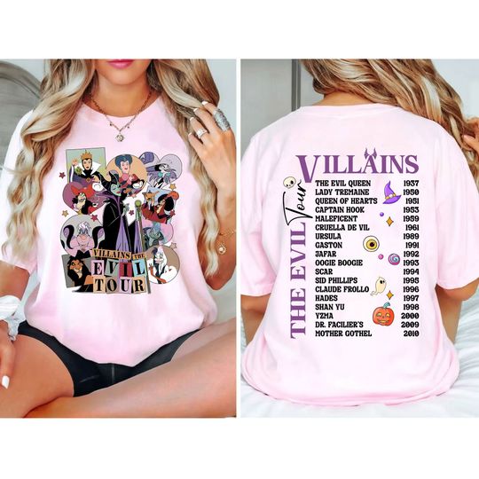 Vintage Disney Villains Evil Tour Shirt, Retro Disney Villains Characters Concert Music Shirt
