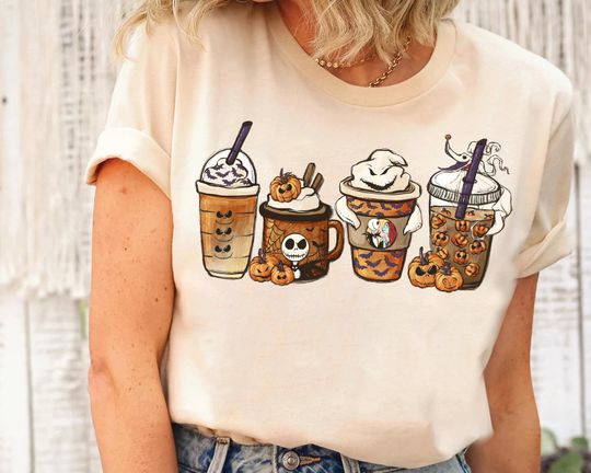 Disney The Nightmare Before Christmas Coffee Cup Shirt, Jack Skellington Sally Pumpkin Latte Coffee
