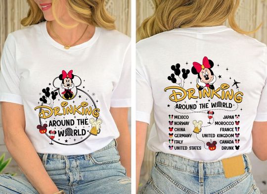 Drinking Around The World Front and Back Shirt, Disney Epcot Drinking Shirt