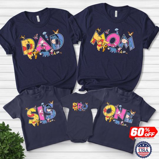 Customized Winnie The Pooh And Friends Family Matching Birthday Shirt, Disney Winnie The Pooh Birthday Tee