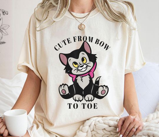 Figaro Cute From Bow To Toe Shirt, Pinocchio T-Shirt, Disney Cats Tee