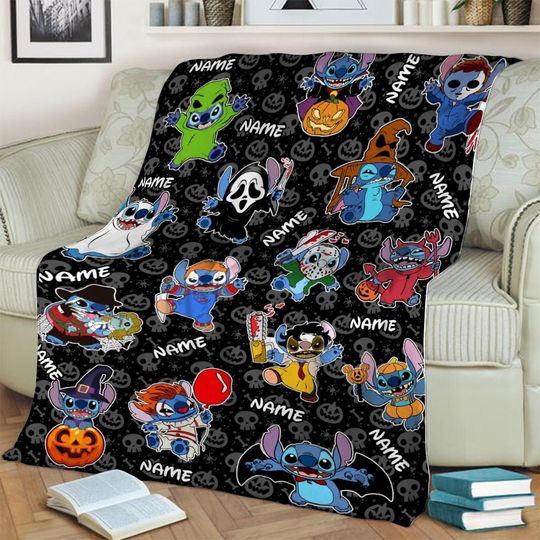 Disney Stitch Horror Halloween Fleece Blanket, Stitch Ghost Face Halloween Blanket