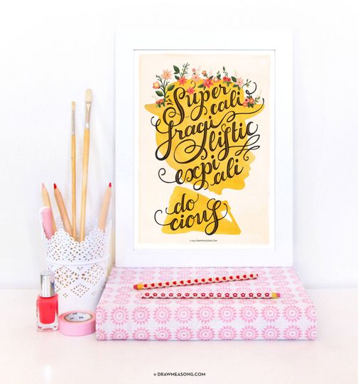 Mary Poppins Poster, Fairy Tale Typography Print, Disney Illustration, Children Wall Art, Cute Kids Gift, Nursery Decor, Baby Shower Gift