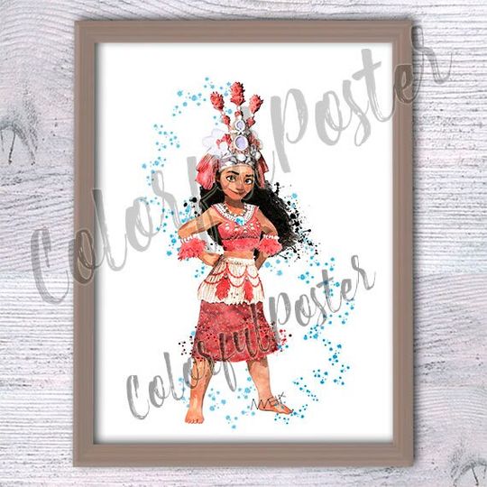Princess Moana poster Moana print Polynesian princess poster Disney princess Disney wall decor Nursery art V281