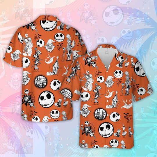 Jack Skellington Spooky Season Hawaiian Shirt, Disneyy Halloween Beach  Shirts,Jack Head Halloween Hawaii Button