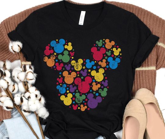 Disney Mickey Mouse Icon Retro Rainbow T-Shirt, Minnie Mouse Head T-Shirt