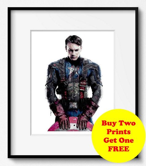 Captain America Watercolor Art Print (S008) Disney, Marvel, Steve Rogers, Art Print, Abstract, Poster, Wall Art, Kids Home Decor, Nursery,