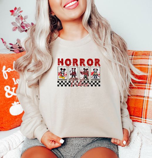 Horror Vibes Sweatshirt, Halloween Disney Shirt, Mickey Horror Movie Character Sweatshirt