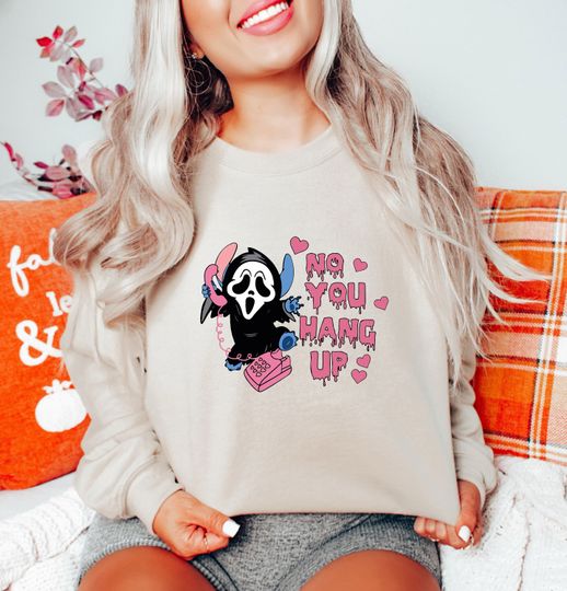 No You Hang Up Stitch Sweatshirt, Halloween Disney Shirt, Ghostface Sweatshirt